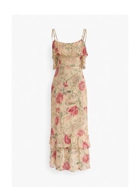 Reformation Floral Maxi Dress Cold Shoulder in Blush and Green Sz 0